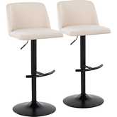 Toriano Adjustable Swivel Bar Stool in Cream Noise Fabric & Black Metal (Set of 2)